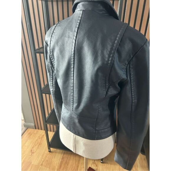 Express faux leather dark blue jacket size small motto rock like style - Picture 3 of 9